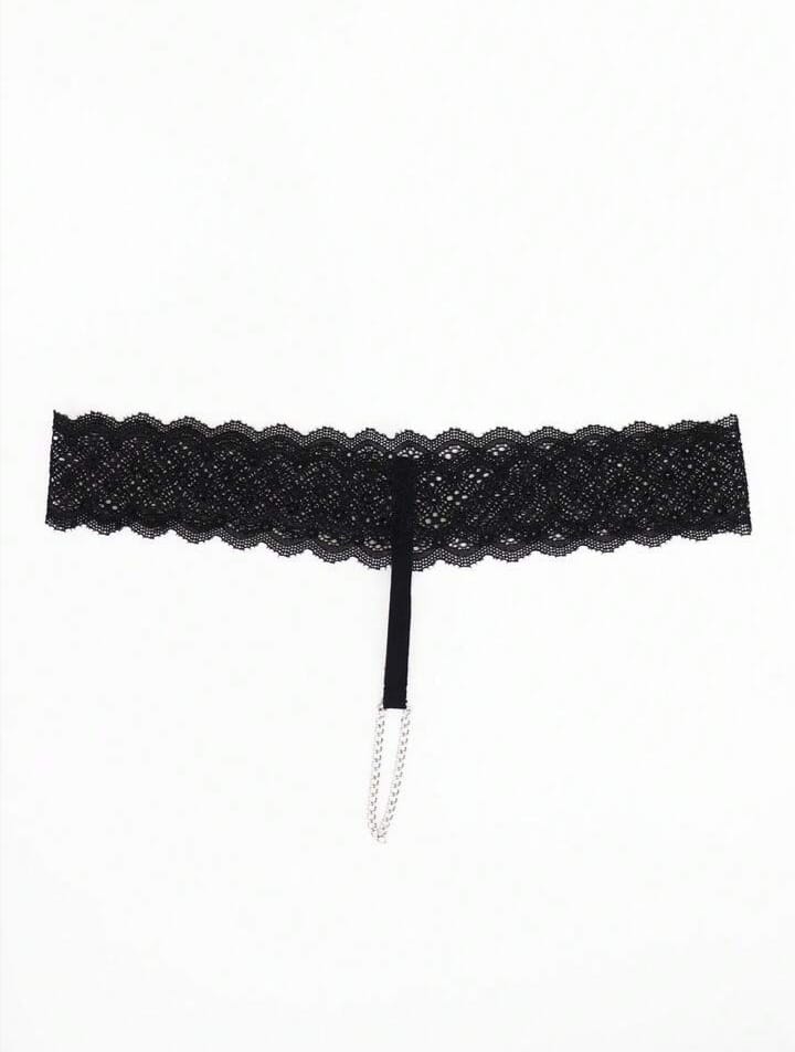 Men's Alluring highly attractive black lace detachable chain sexy underwear